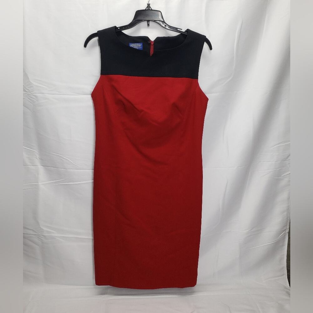 Pendleton wool blend sheath knee length sleeveless dress red black 4